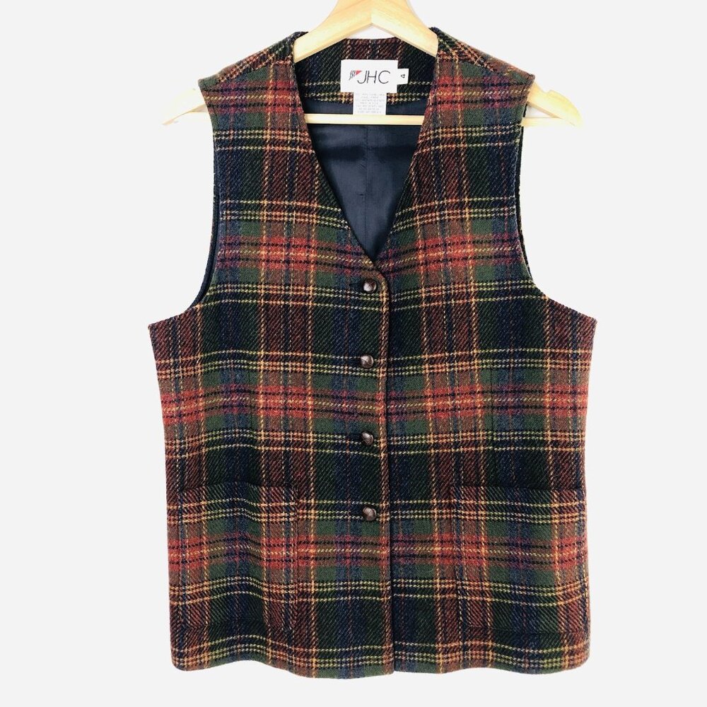 JH Collectibles 100% Wool Plaid Vest Womens Sz 4 Preppy Academia Fall Christmas